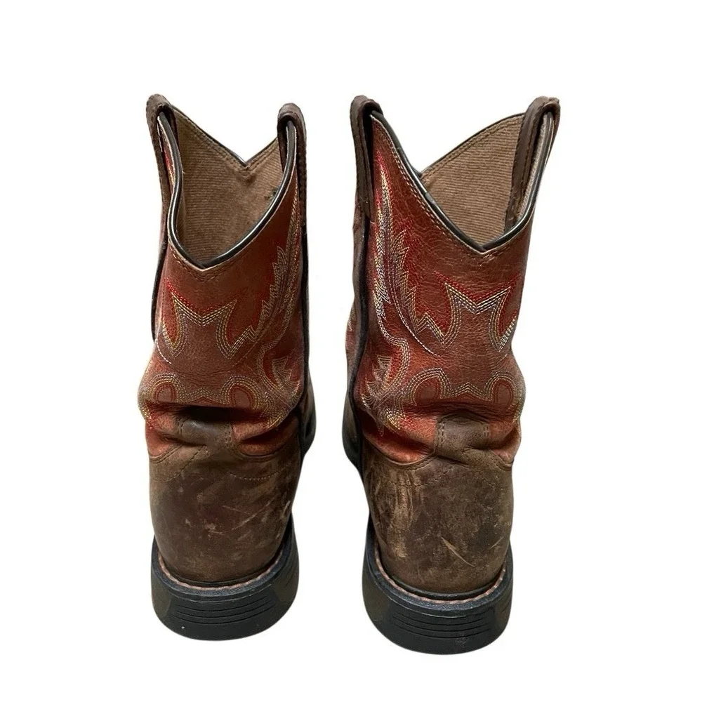 Ariat Kids Work Hog Size 6 Square Toe Distressed Western Boots Tan Red 10007837